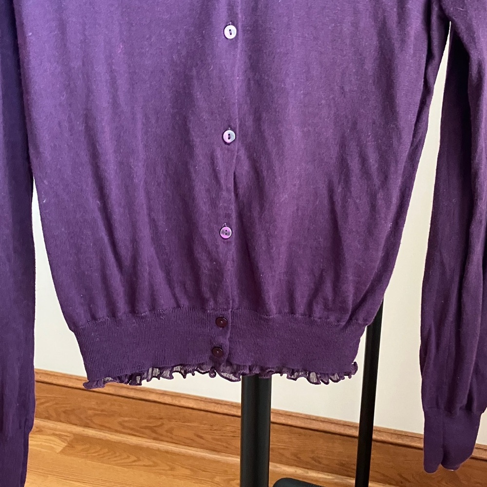 J. Crew Purple Silk Ruffle Trim Cardigan - Picture 4 of 8